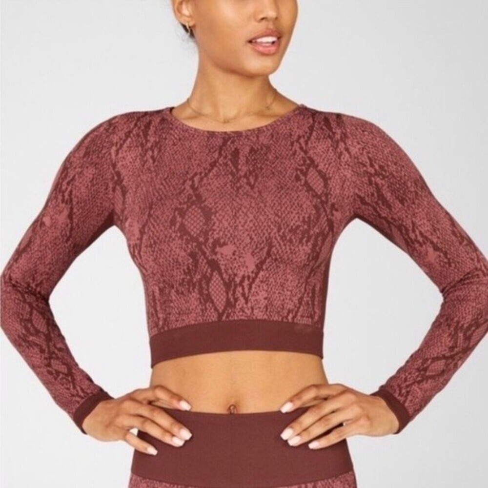 Fabletics Women's Kamila Seamless Long-Sleeve Athletic Top Snakeskin Medium